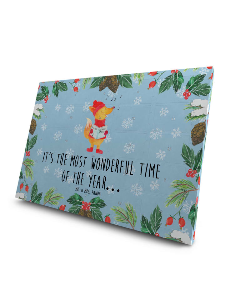 Advents-Teekalender Fuchs Sänger mit Spruch in Eisblau
