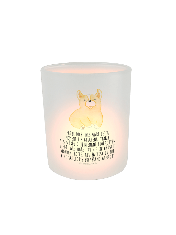 Windlicht Corgie mit Spruch in Transparent