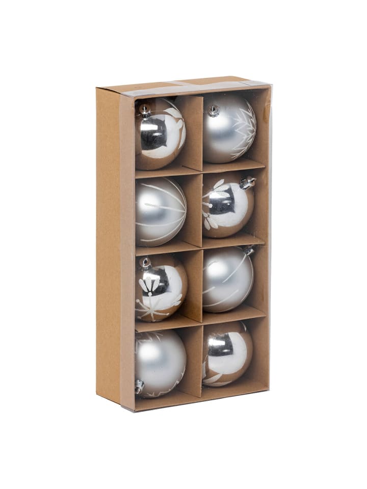 Set silberner Christbaumkugeln in Silbern, Ø 8 cm
