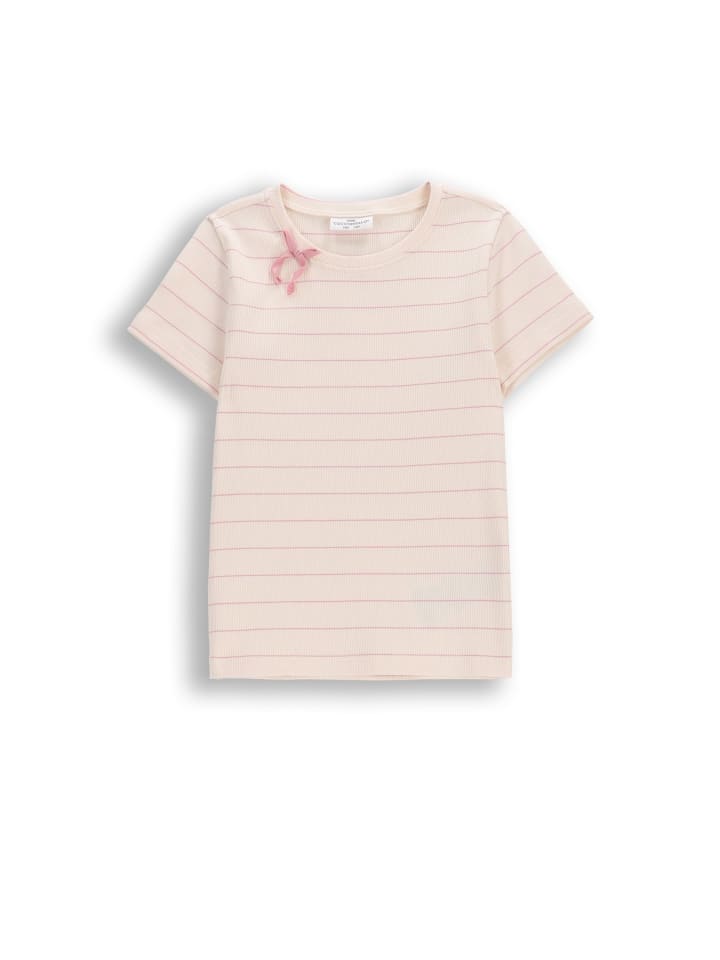 Geripptes T-Shirt mit kurzen Ärmeln in gedämpftes Rosa