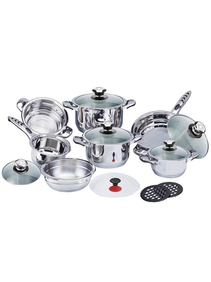 16tlg. Edelstahl Kochtopf-Set in Silber