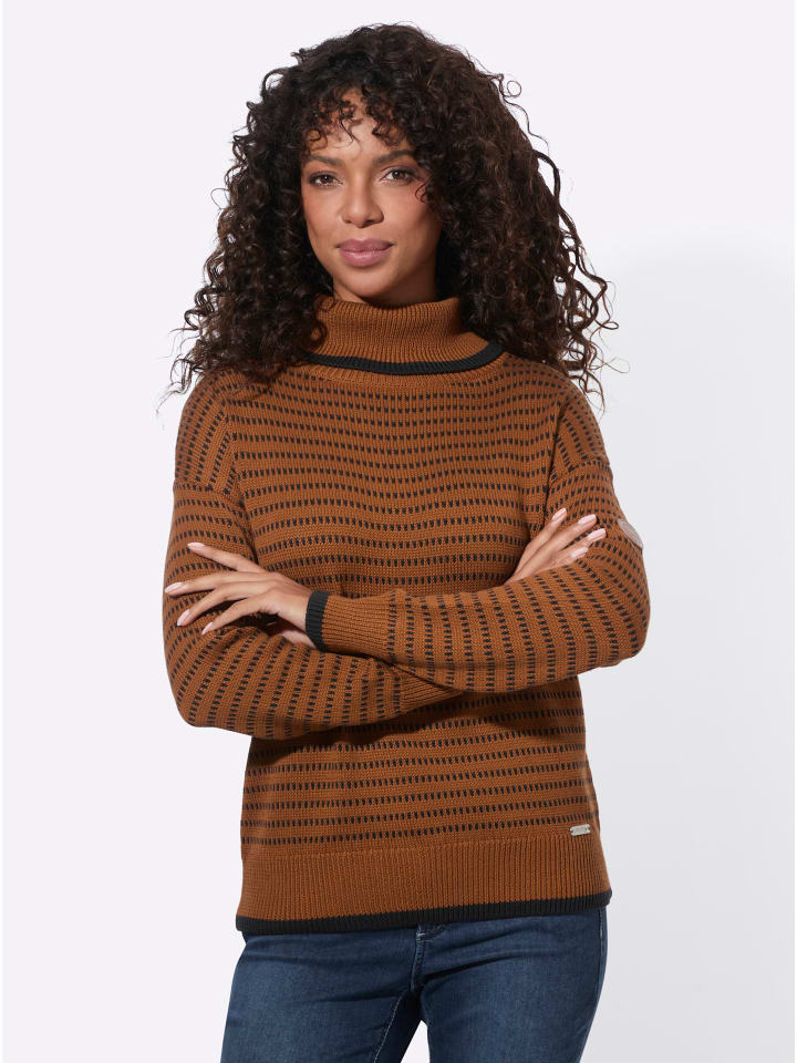 Rollkragen-Pullover in cognac-schwarz-gemustert