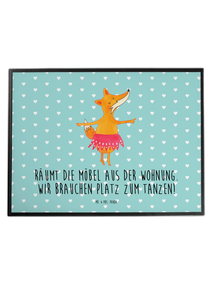 Tischschoner Fuchs Ballerina mit Spruch in Türkis Pastell
