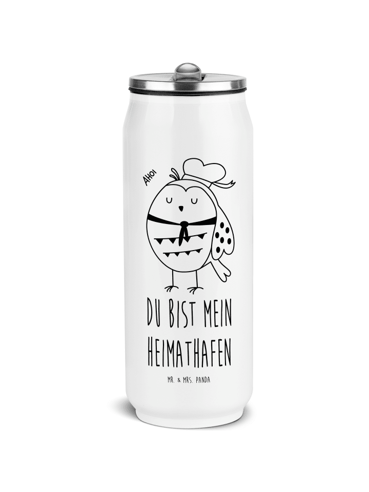 Trinkflasche Eule Matrose mit Spruch in Weiß
