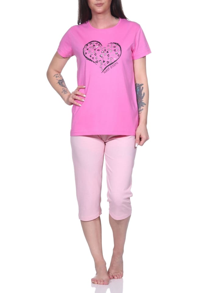 Capri Schlafanzug Capri Pyjama HerzchenMuster - 79912 in pink