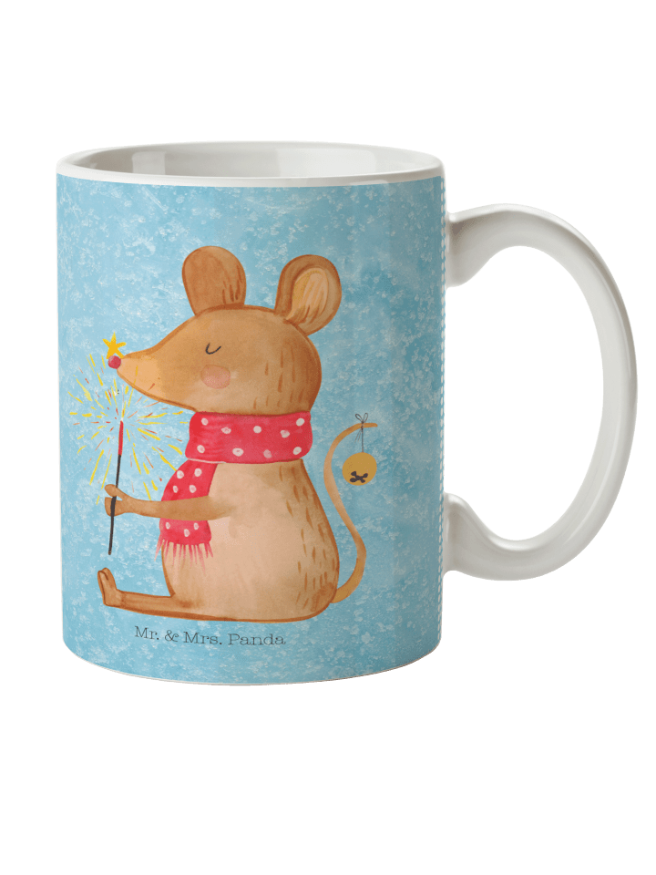 Kaffeetasse Maus Weihnachten ohne Spruch in Eisblau