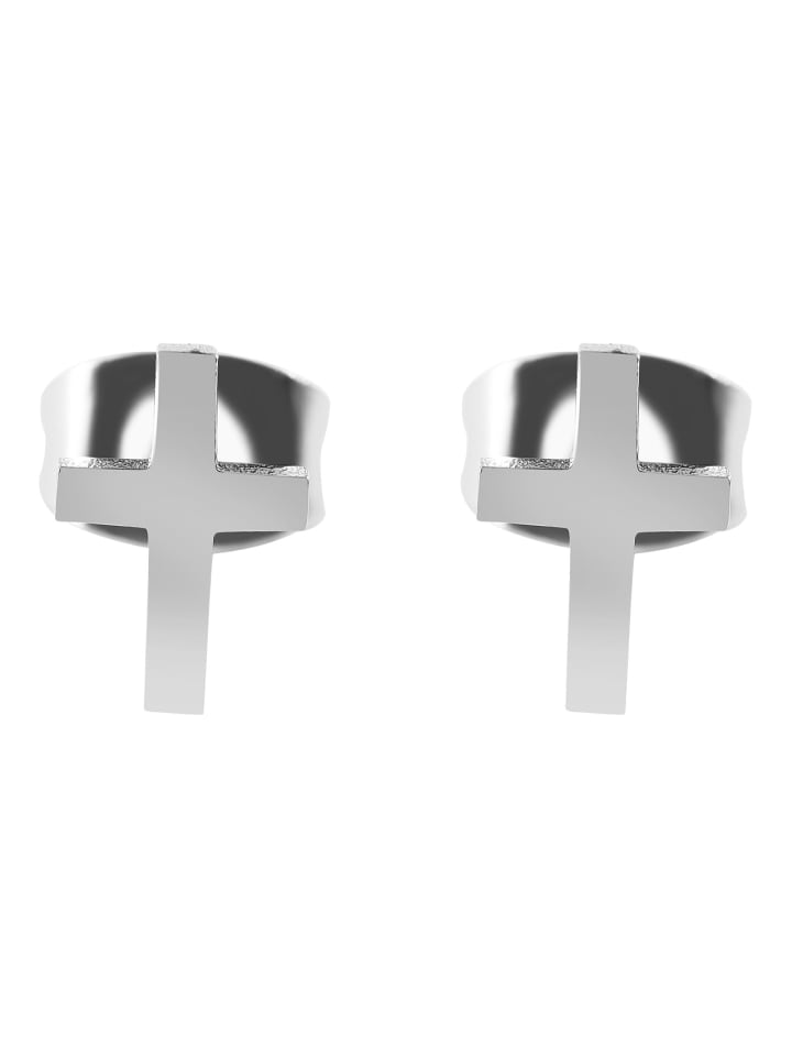 Unisex Ohrringe – Ohrstecker Kreuz aus Edelstahl in silber