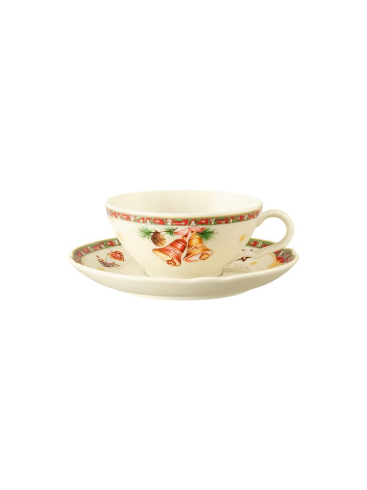 2er Set Teetasse mit Untertasse Marieluise Weihnachtsnostalgie in Creme 130 ml