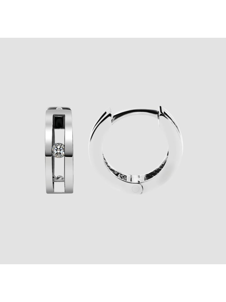 Damen Ohrringe – Klappcreole aus 925 Silber mit Zirkonia in silber