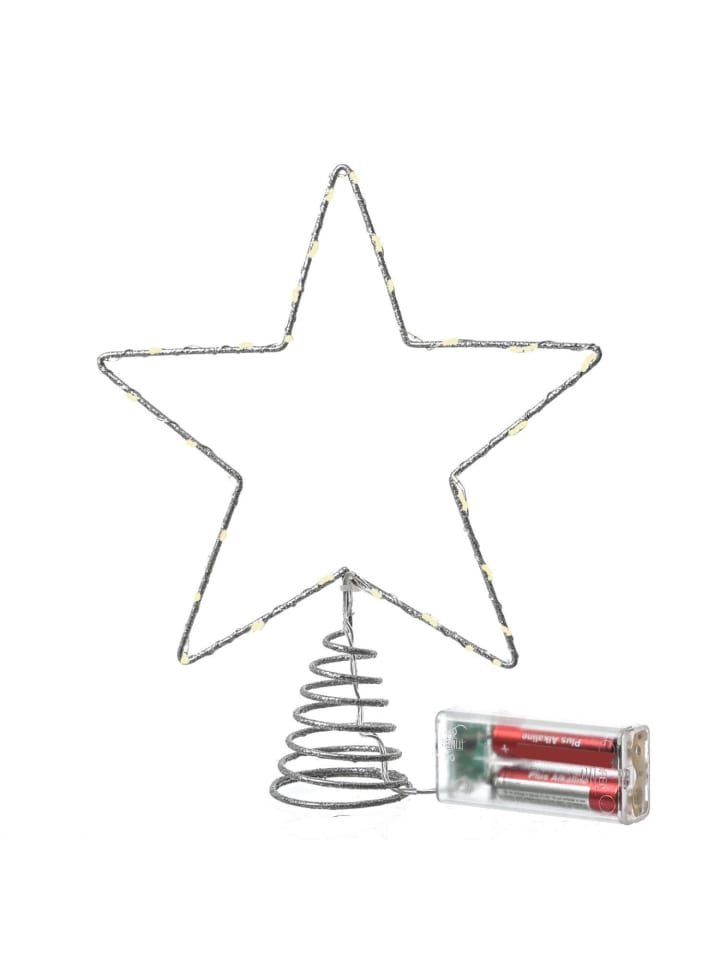 LED Christbaumspitze Stern mit Glitzer beleuchtet Timer H: 27cm in silber