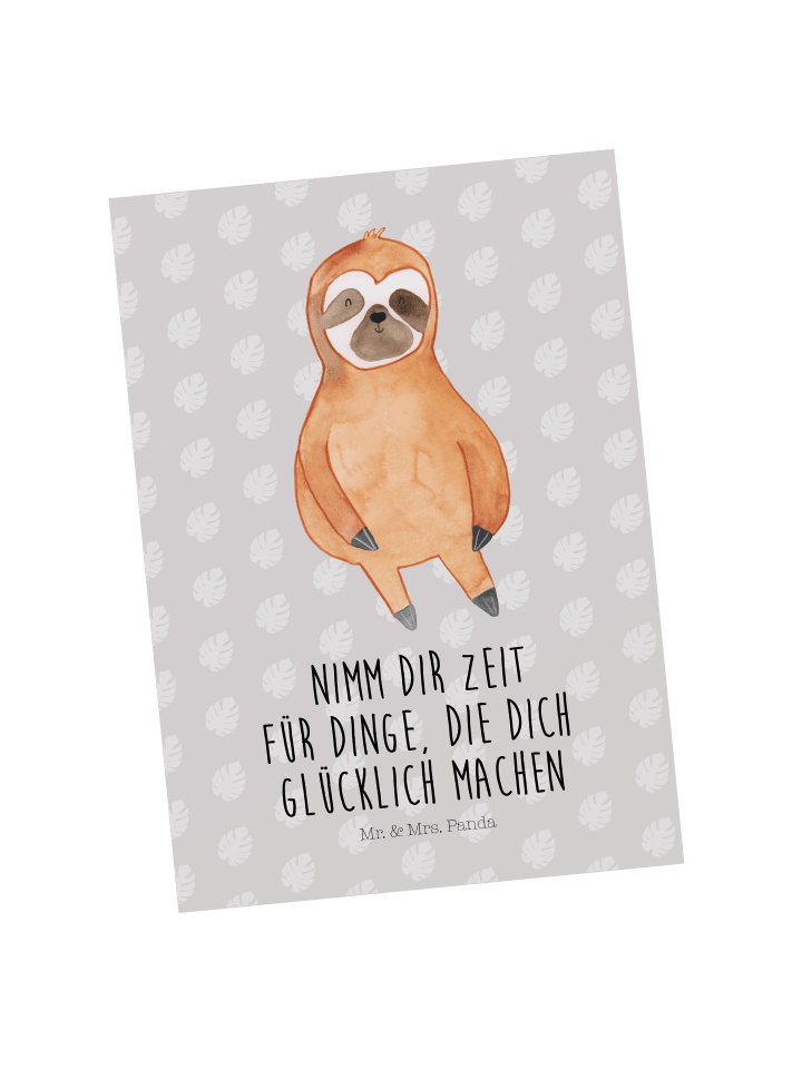 Postkarte Faultier Zufrieden mit Spruch in Grau Pastell