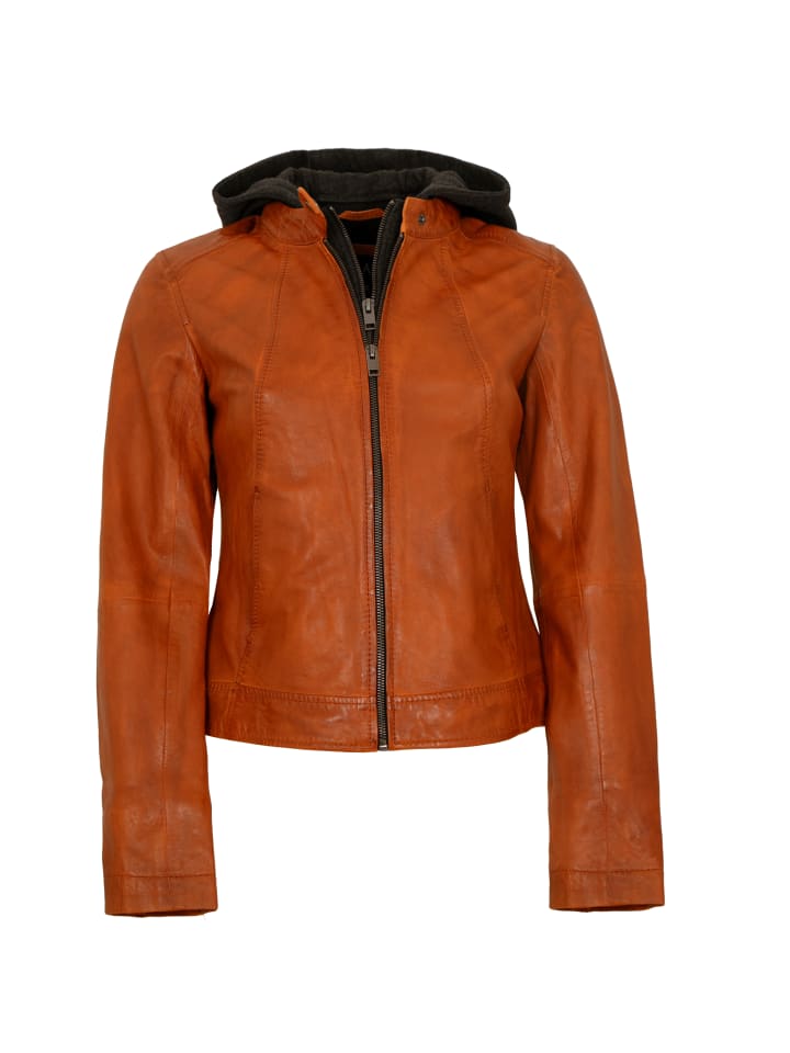 Lederjacke Lammnappa Kapuze in Orange