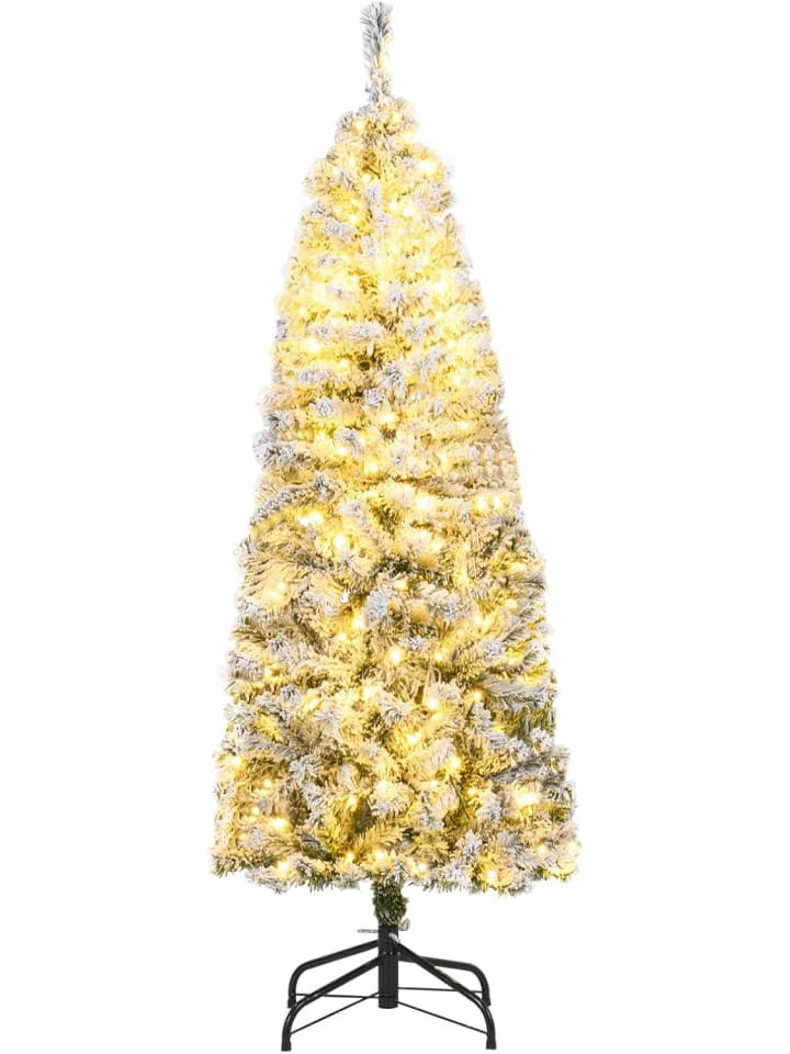 150 cm Künstlicher Weihnachtsbaum mit Beleuchtung und Schnee in Weiß