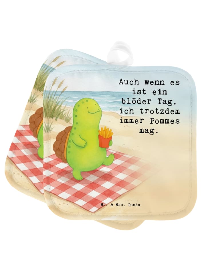 Topflappen Schildkröte Pommes Design mit Spruch in Weiß