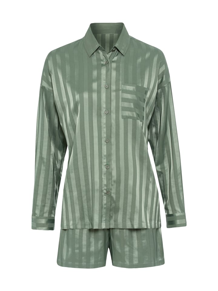 Pyjama in dunkles Tannengrün gestreift