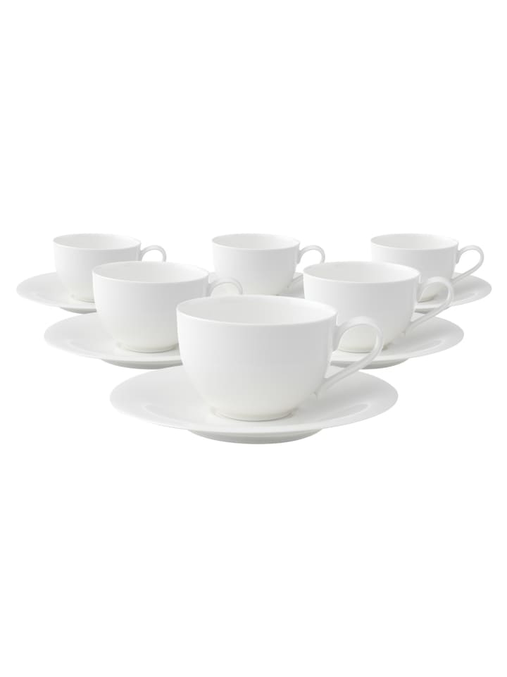 6er Set Kaffeetassen mit Untertassen New Cottage Basic in Weiß 150 ml