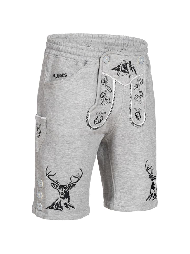 Jogginghose Design Trachten Lederhose Bermuda Shorts Kurz JOK4 in Hellgrau
