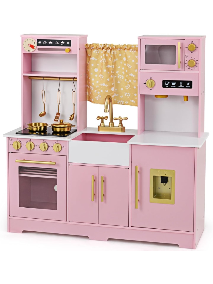 Kinderküche aus Holz in Rosa