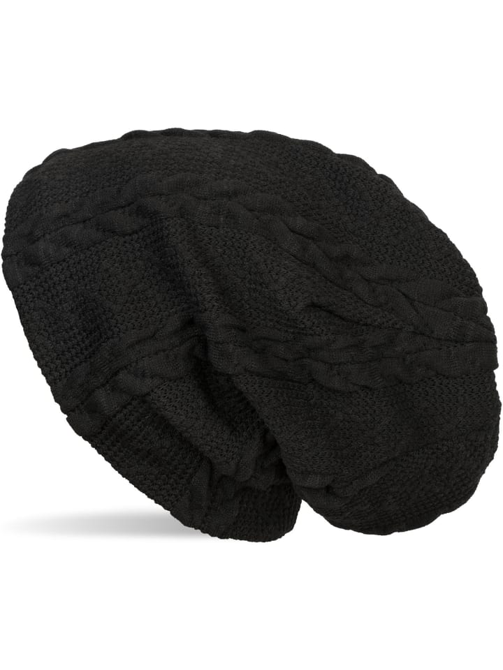 Feinstrick Beanie Mütze in Schwarz