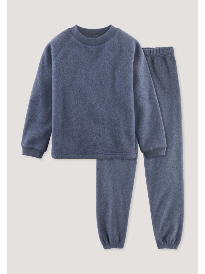 Hessnatur Fleece Pyjama Regular aus reiner Bio-Baumwolle in graphitblau