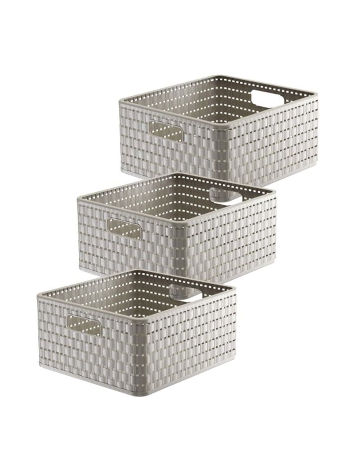 Country 3er-Set Aufbewahrungsbox 14l in Rattan-Optik in Cappuccino