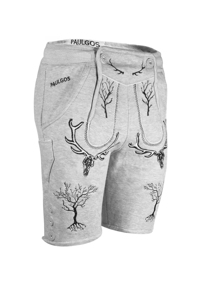 Jogginghose Design Trachten Lederhose Bermuda Shorts Kurz JOK6 in Hellgrau