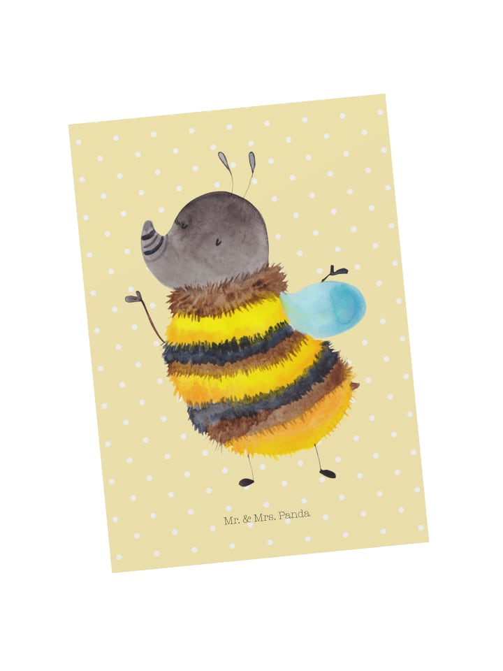 Postkarte Hummel flauschig ohne Spruch in Gelb Pastell