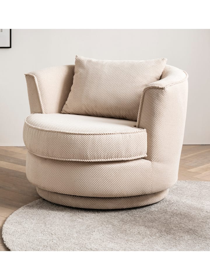 Drehsessel wollweiß Web-Velours, Sessel 360° drehbar inklusive Kissen