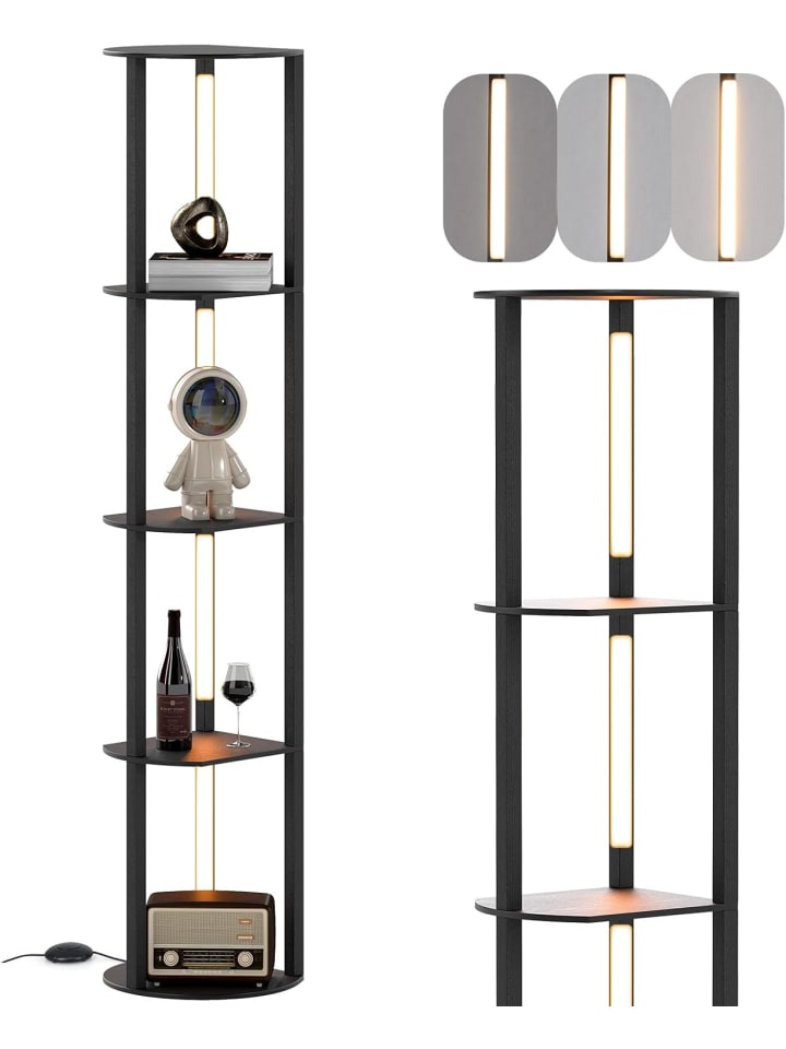 163cm Stehlampe mit Regalen in Schwarz