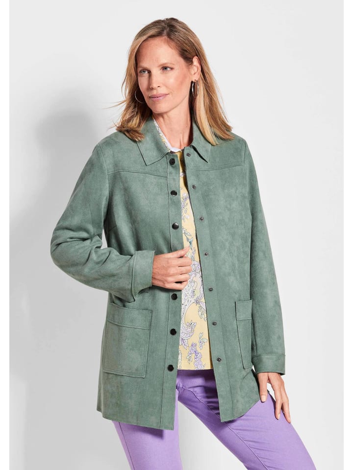 Outdoorjacke aus Veloursimitat in Grün in graugrün
