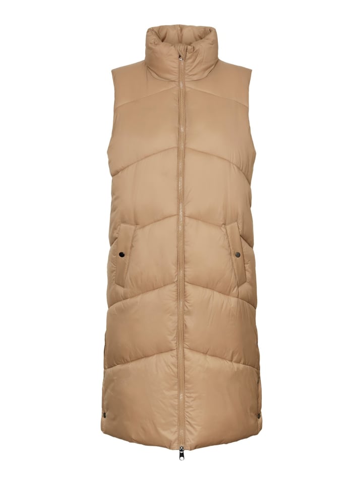 Lange Puffer Weste Wattierte Übergangsjacke ohne Ärmel VMUPPSALA in Beige