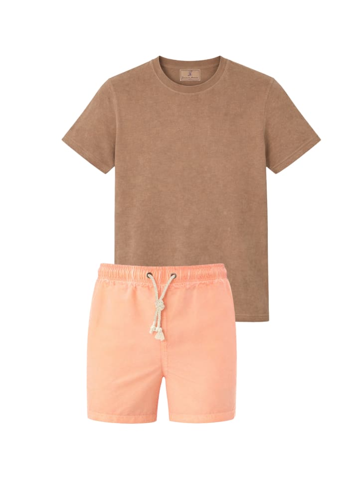 Badeshorts & T-Shirt (2tlg. Set) Costume Venezia in Lachs-Braun