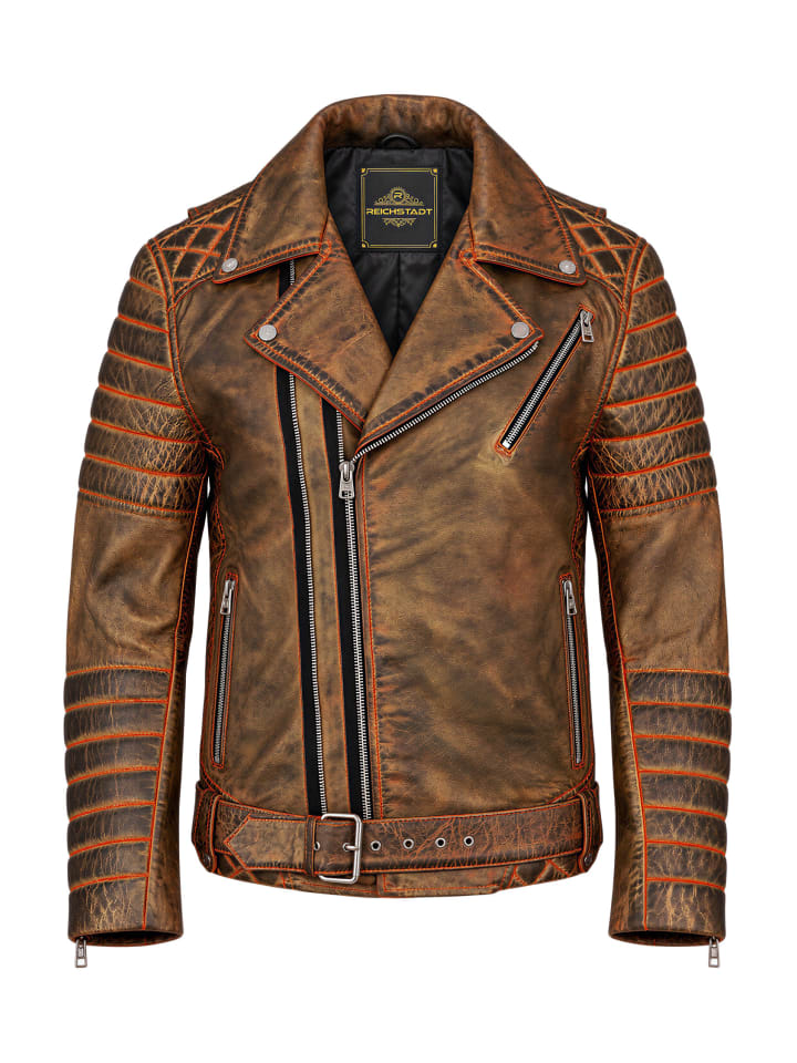 Herren Slim Fit Echtleder Jacke in Gold