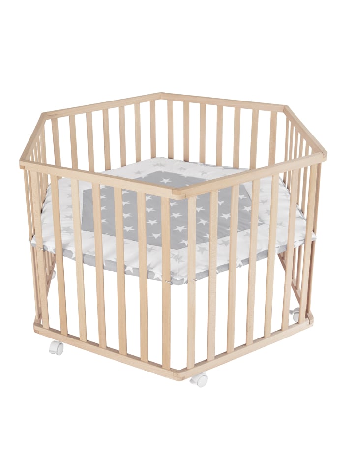 Laufgitter 6-eckig Little Stars Buche natur 3-fach höhenverstellbar mit Rollen