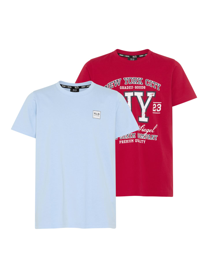 T-Shirt in rot + hellblau