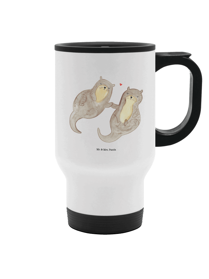Thermobecher Otter Hände halten ohne Spruch in Weiß