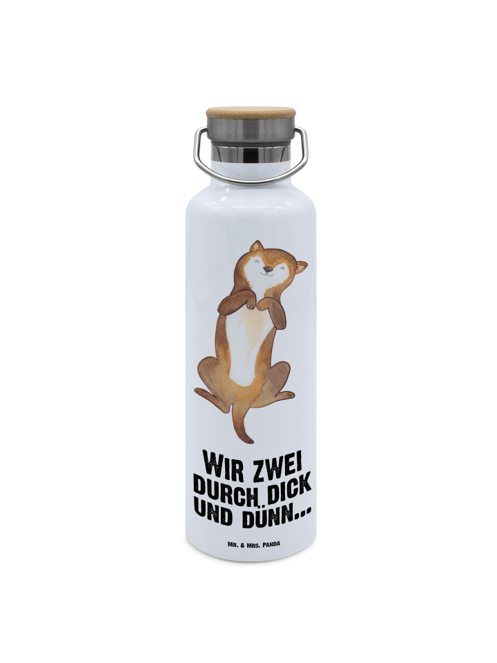 Trinkflasche Hund Streicheln mit Spruch in Weiß