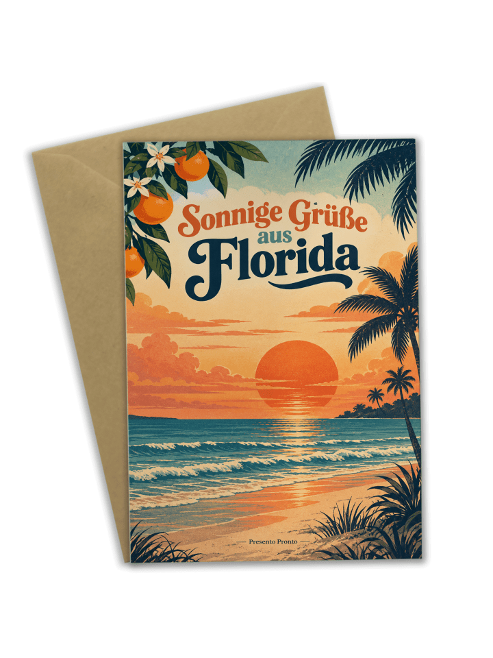 Grußkarte Sonnenuntergang nostalgisch Design mi... in Weiß