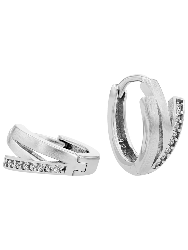 Damen Ohrringe – Klappcreole aus 925 Silber mit Zirkonia in silber
