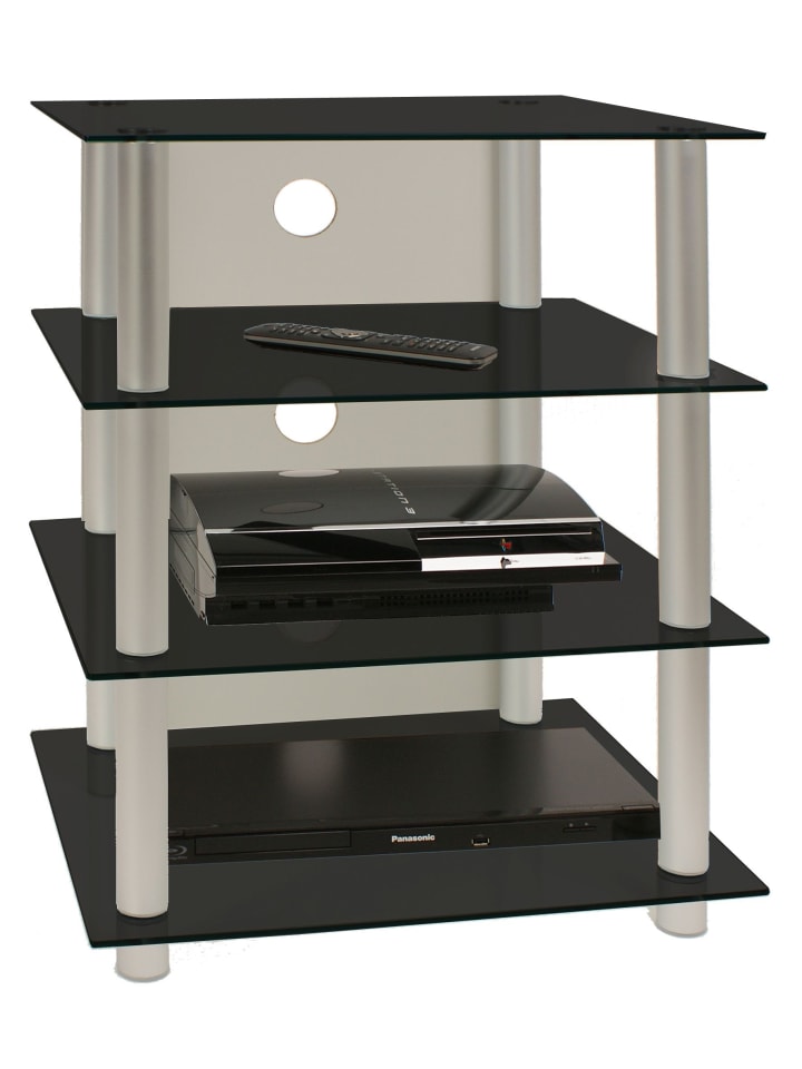 Hifi Möbel Rack Alu Glas Phono Mediaregal Blados in Schwarzglas