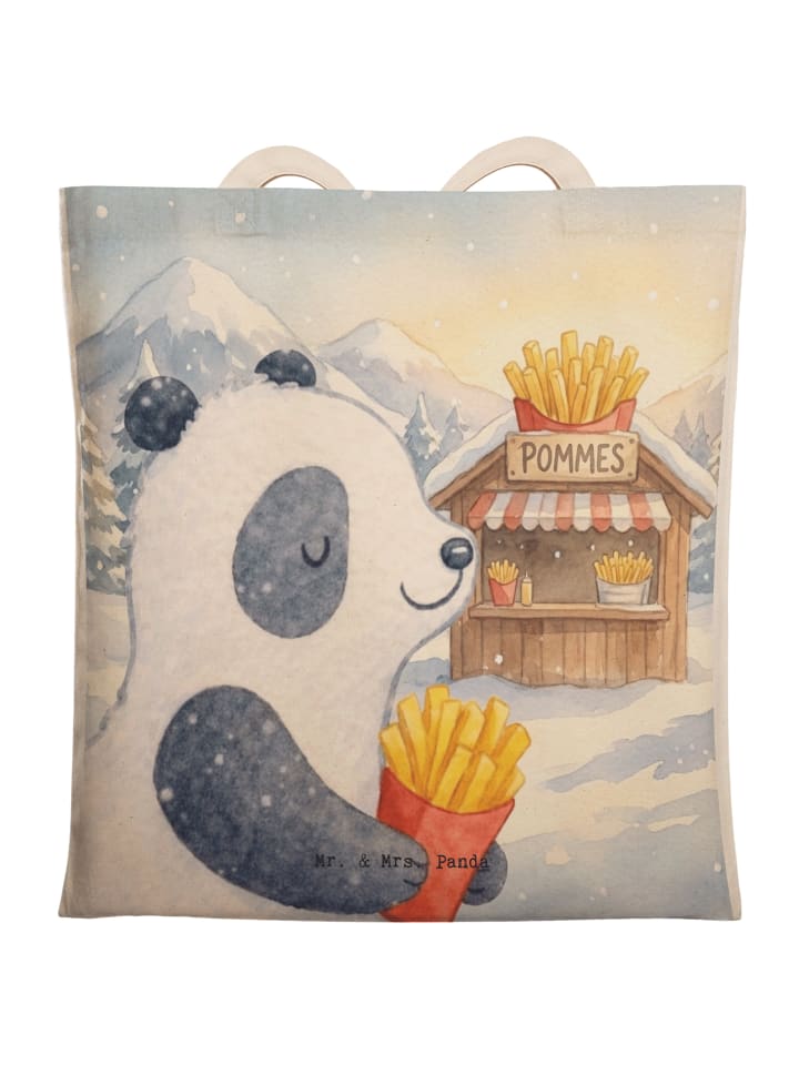 Tasche Panda Winter Pommes Design ohne Spruch in Weiß
