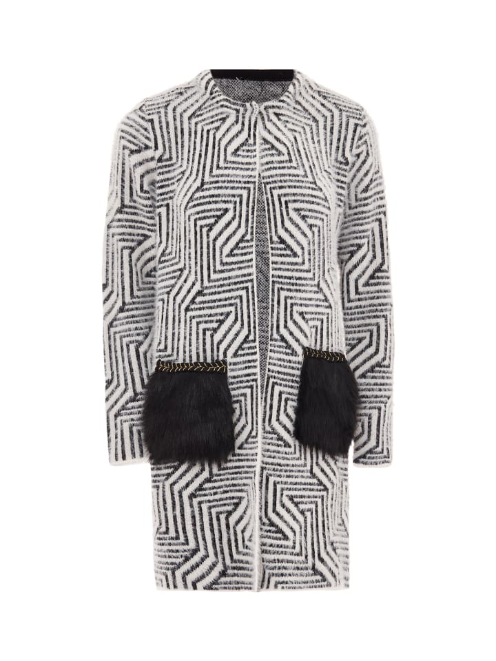 Damen Strickjacke in Wollweiss Schwarz