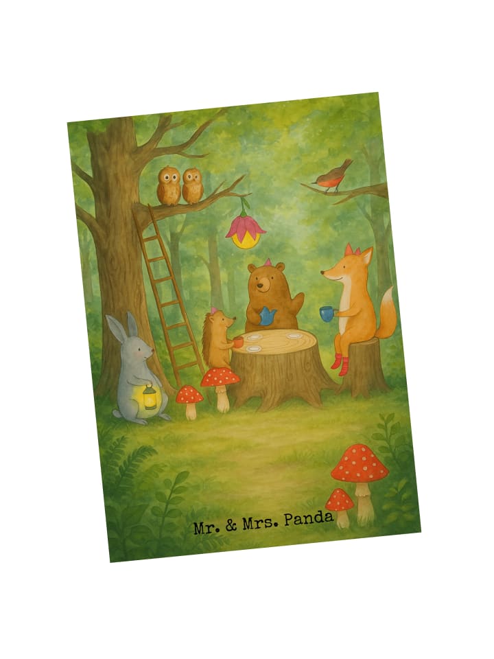 Postkarte Waldtiere Picknick Design ohne Spruch in Weiß