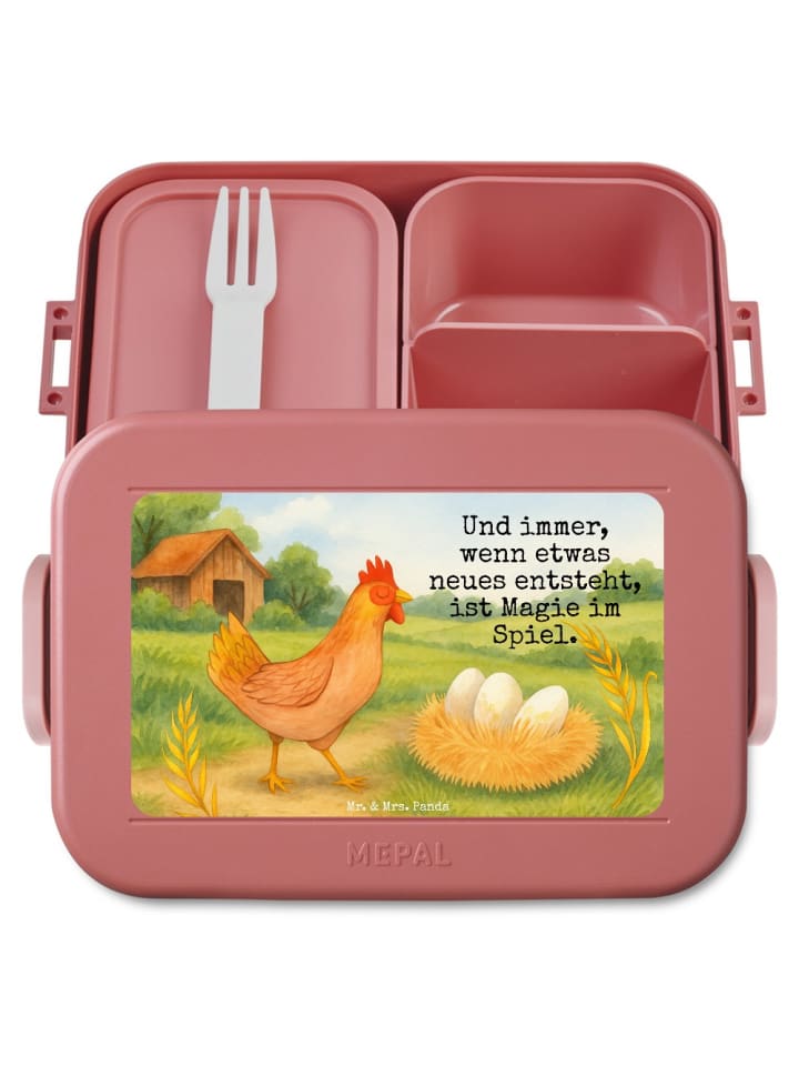 Lunchbox Huhn Stolz Design mit Spruch in Rot Pastell