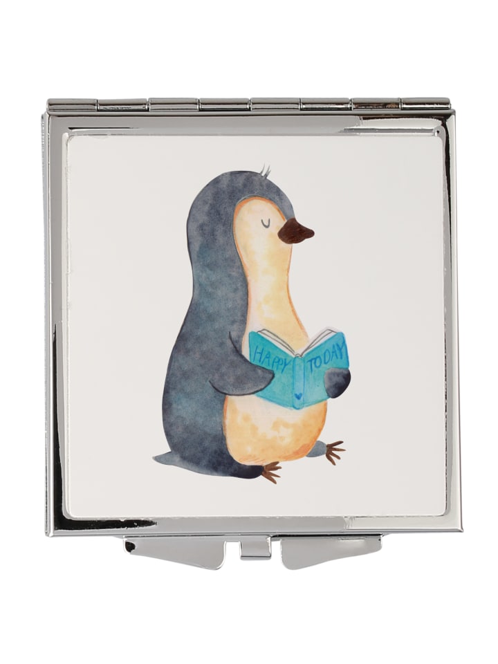 Kosmetikspiegel Pinguin Buch ohne Spruch in Weiß