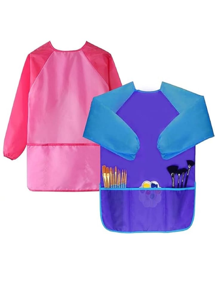 Malkittel 2er Set in Blau & Pink, ideal für kreative Aktivitäten in Pink/Blau