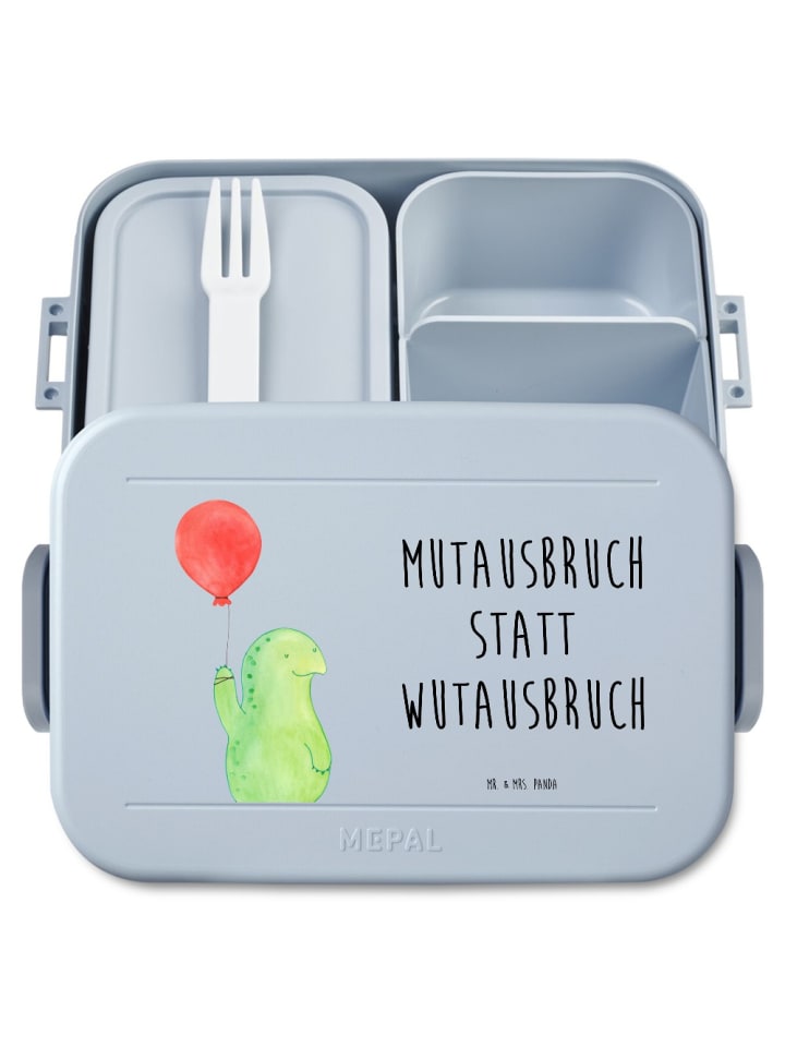 Lunchbox Schildkröte Luftballon Motiv mit Spruch in Blau Pastell