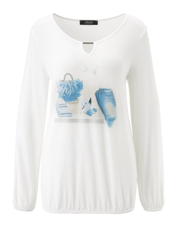 Langarmshirt in wollweiß-hellblau-silber-blau-schwarz-sand-glitzer