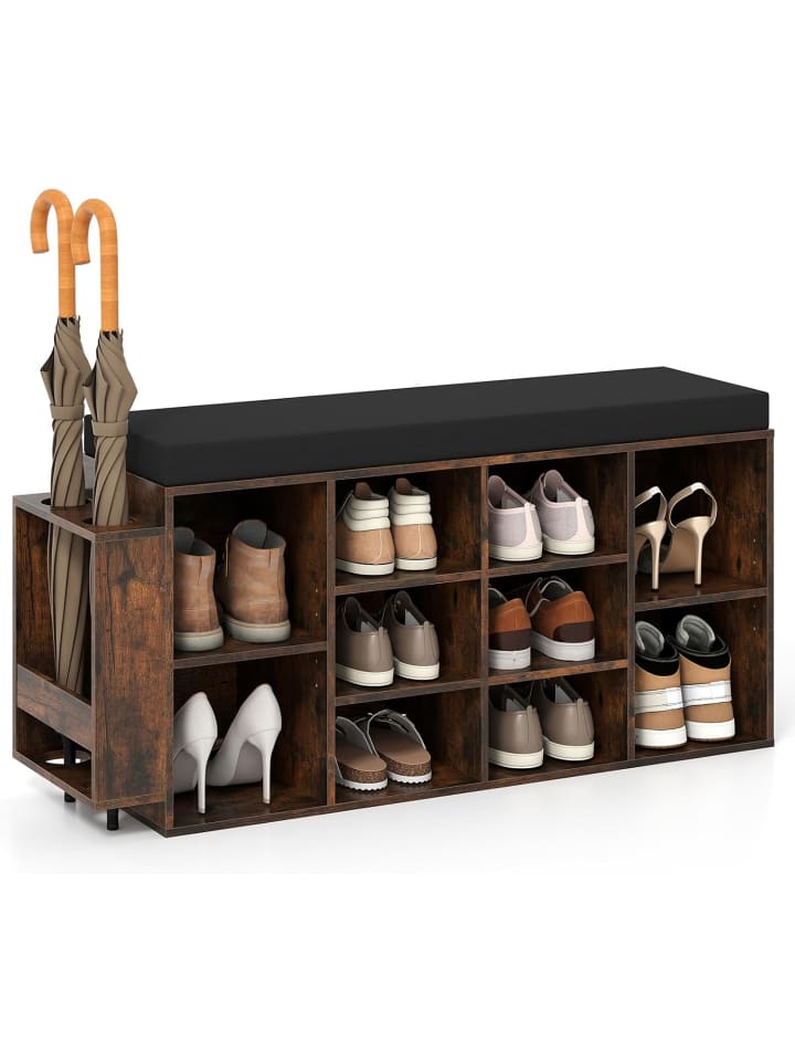 10-Fächer Schuhbank in Braun