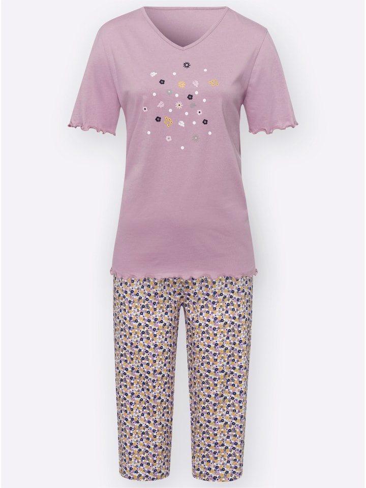 Capri-Schlafanzug in mauve-bedruckt